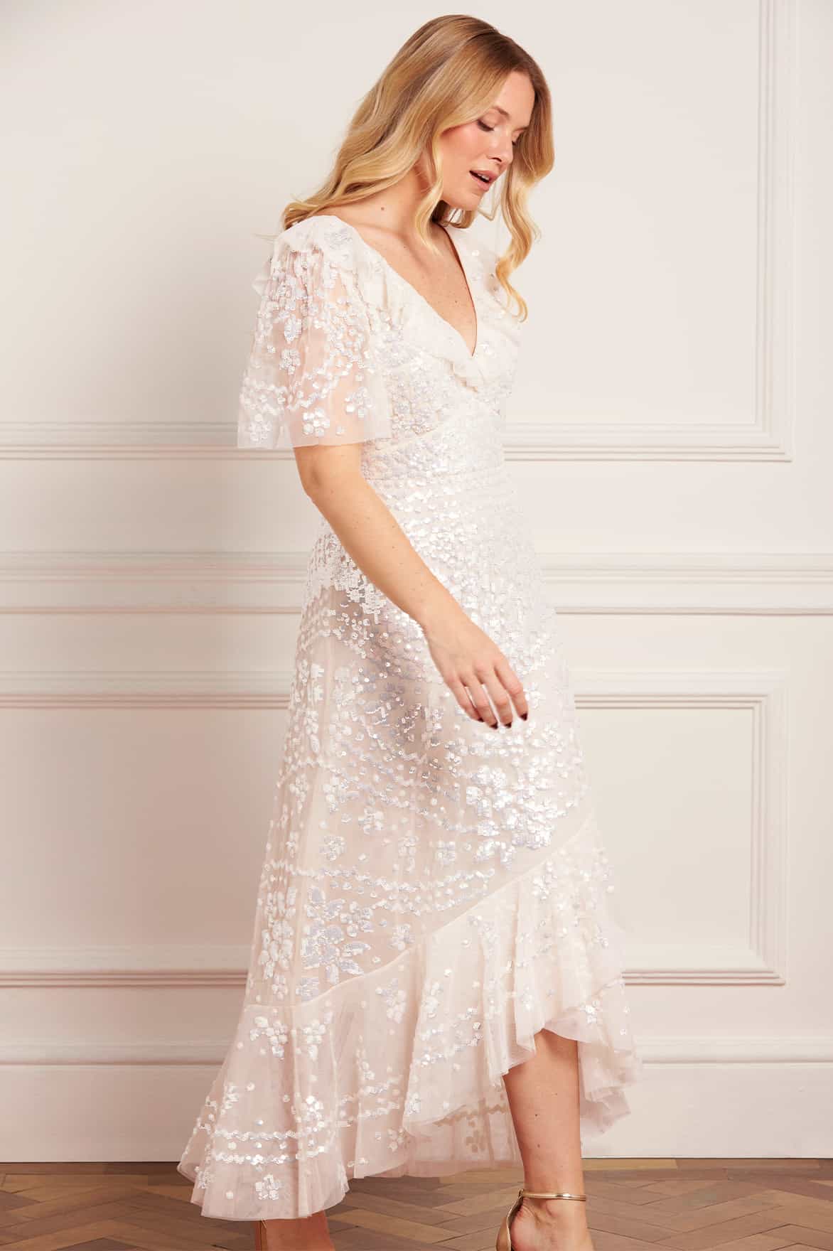Anais Sequin Frill Ankle Gown