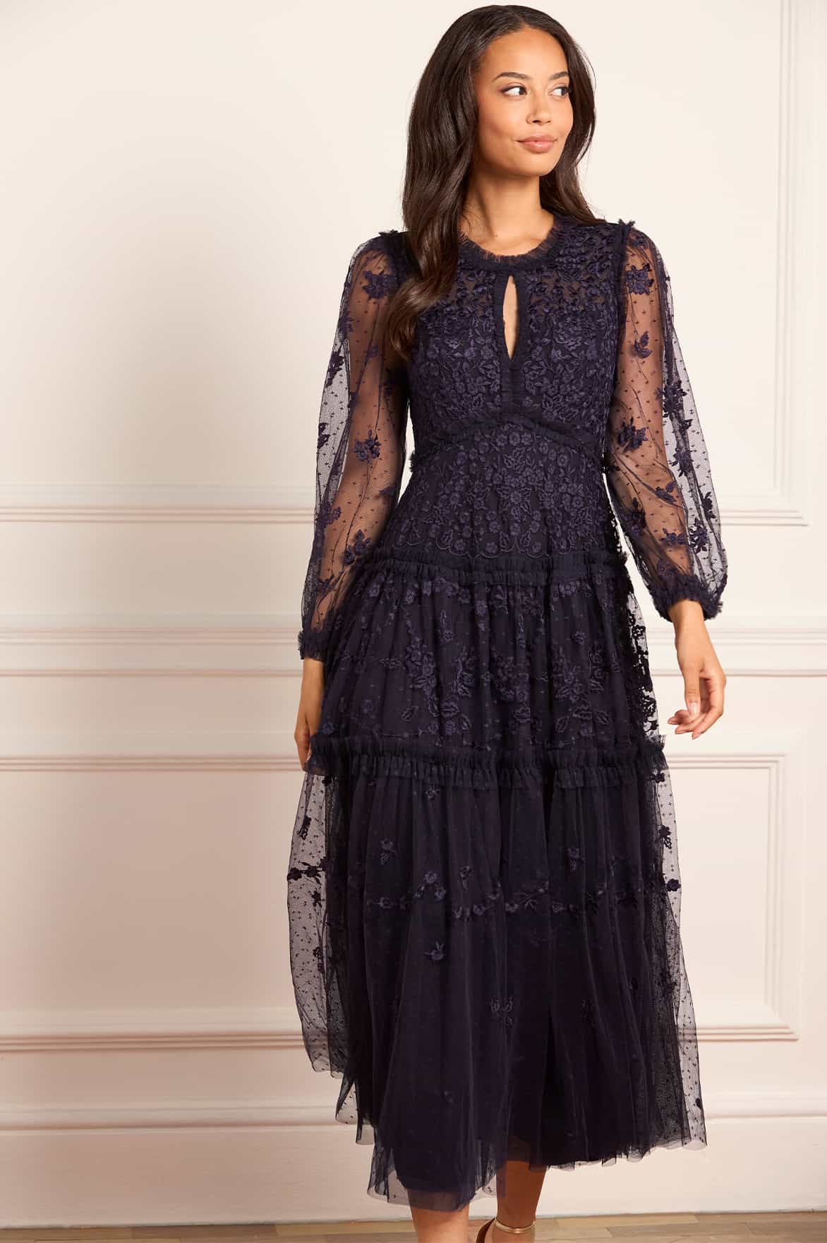Autumn Lace Long Sleeve Ankle Gown - Image 3