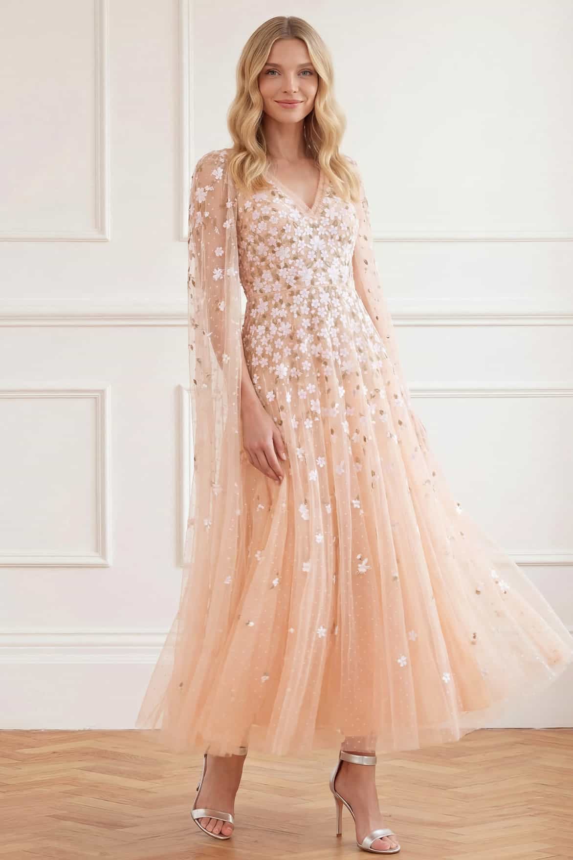 Camellia Ditsy Cape Sleeve Ankle Gown - Image 2