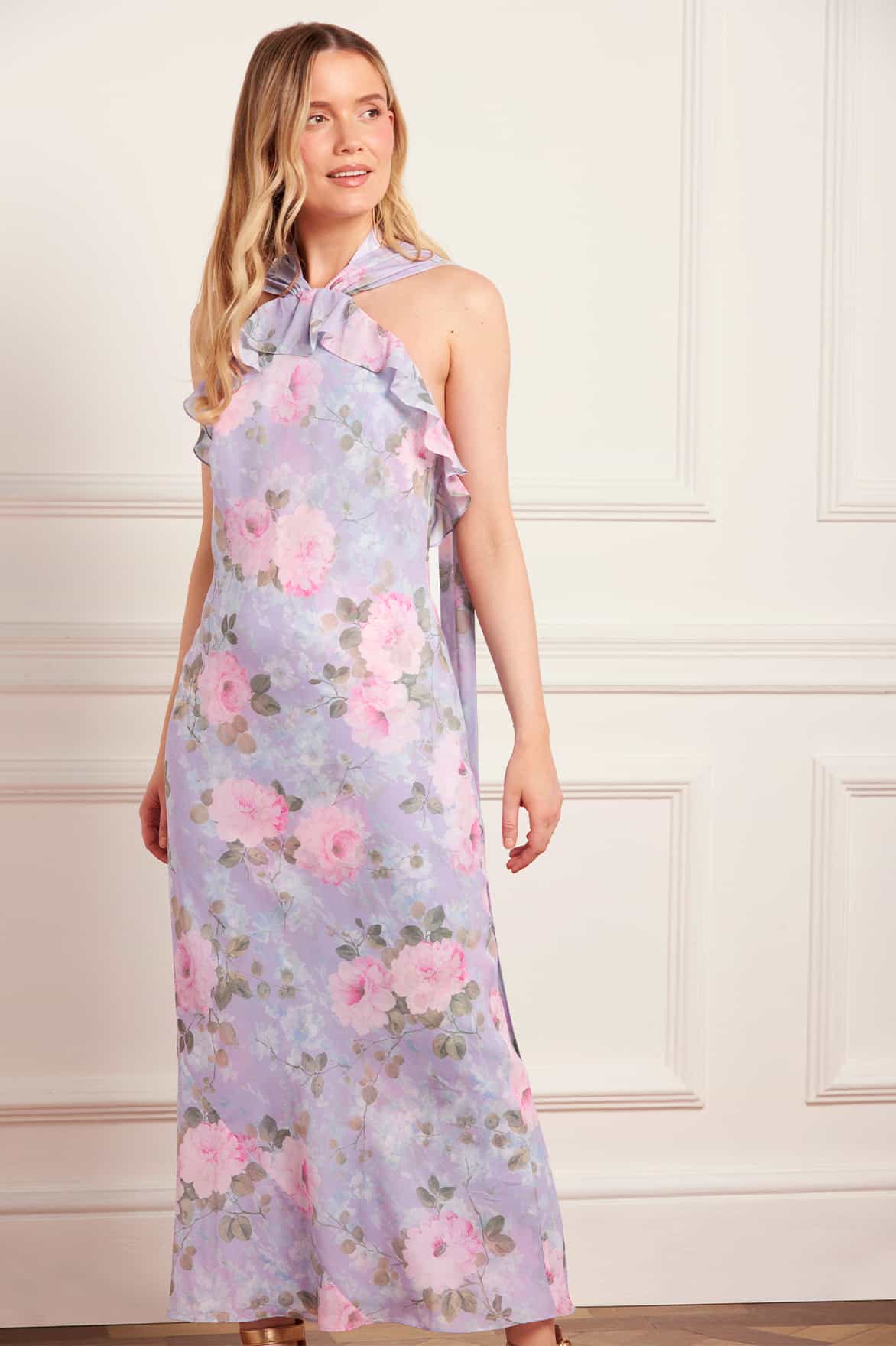 Camille's Garden Chiffon Halter-Neck Ankle Gown - Image 3
