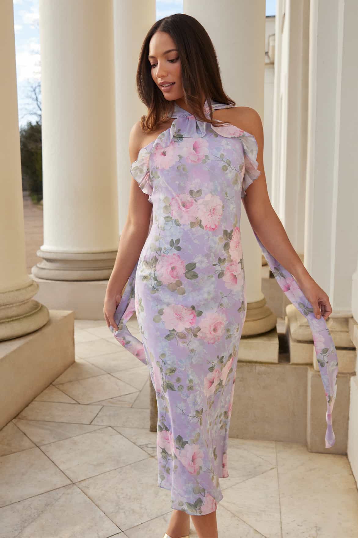 Camille's Garden Chiffon Halter-Neck Ankle Gown - Image 7