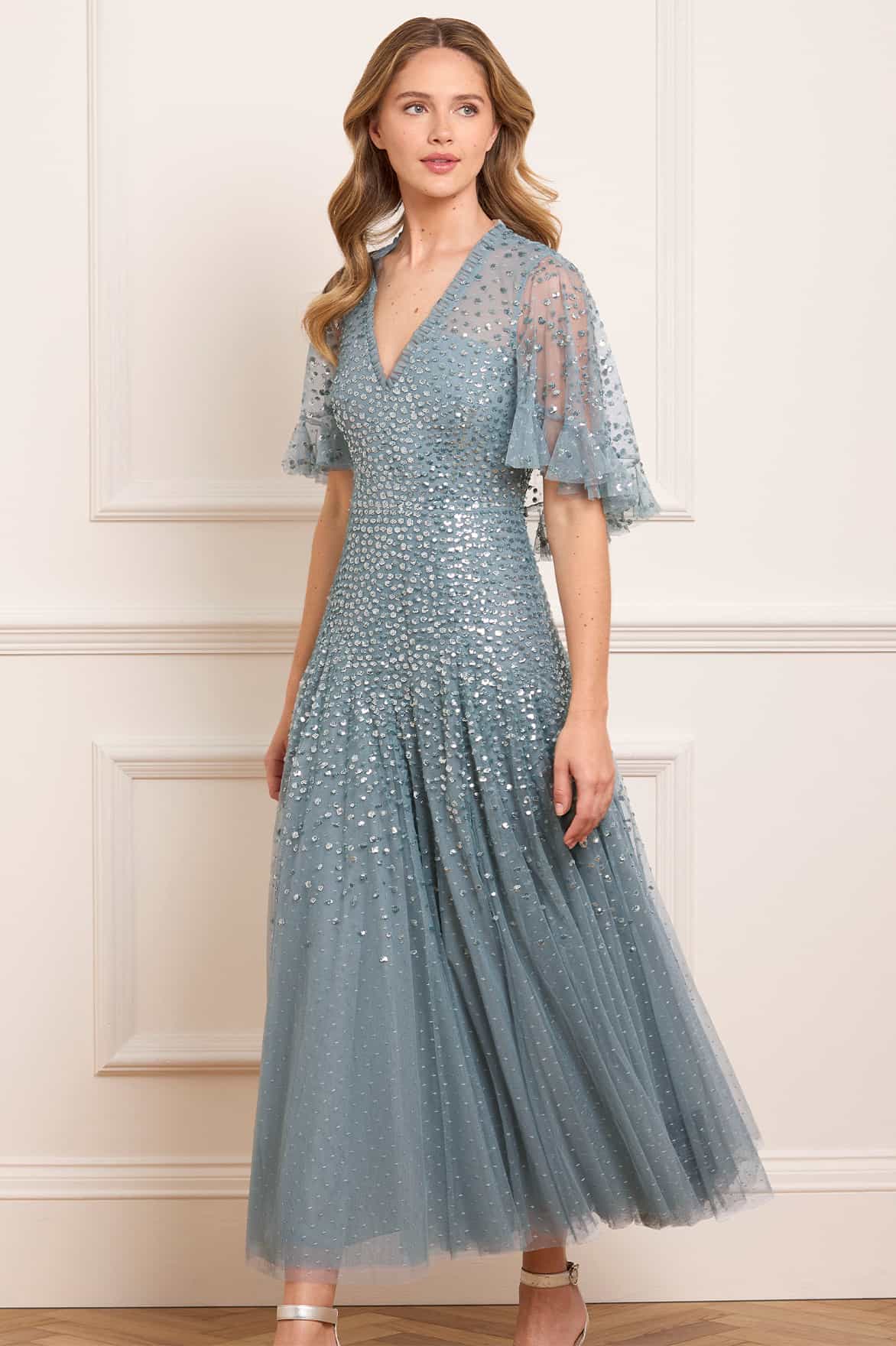 Dappled Sequin Cape Ankle Gown - Image 3