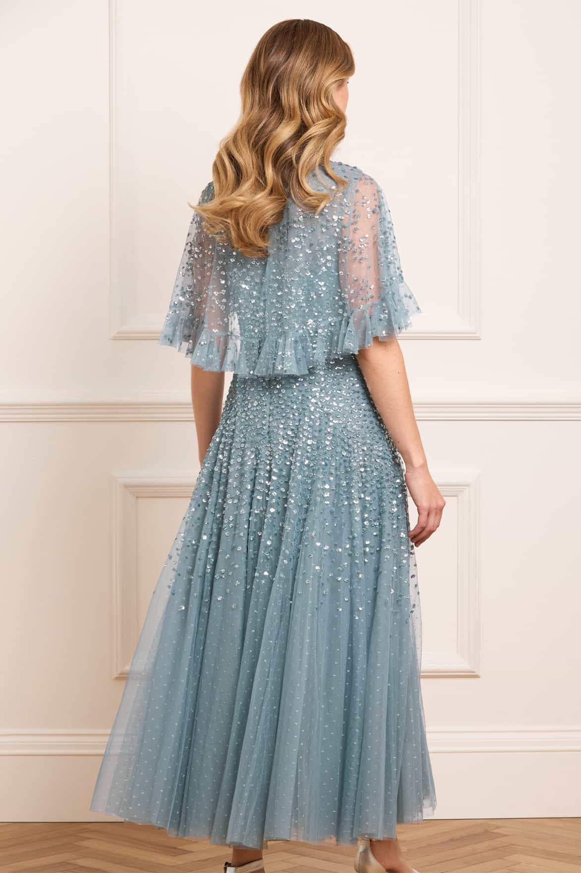 Dappled Sequin Cape Ankle Gown - Image 6