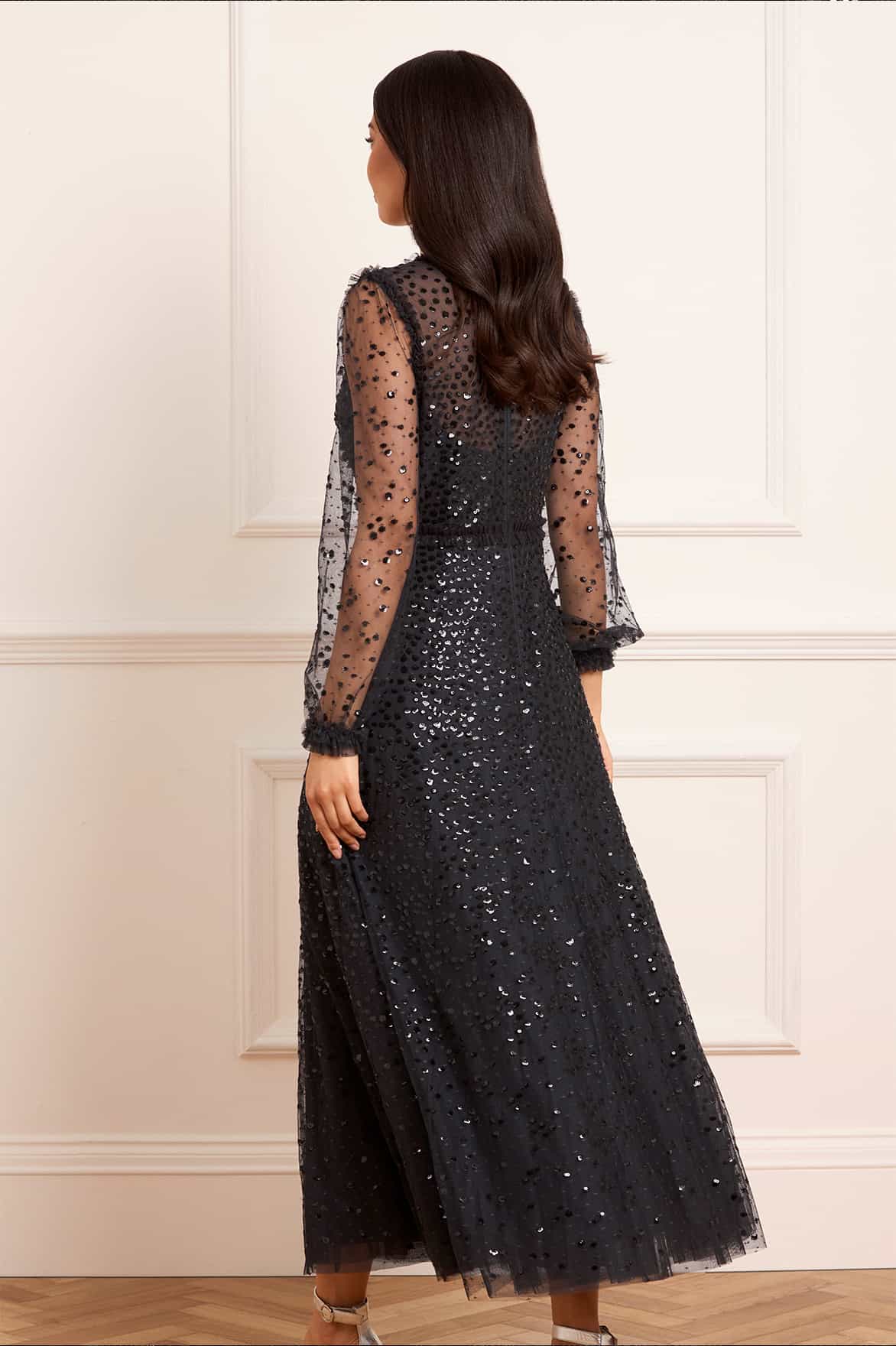 Dappled Sequin Long Sleeve Ankle Gown - Image 5