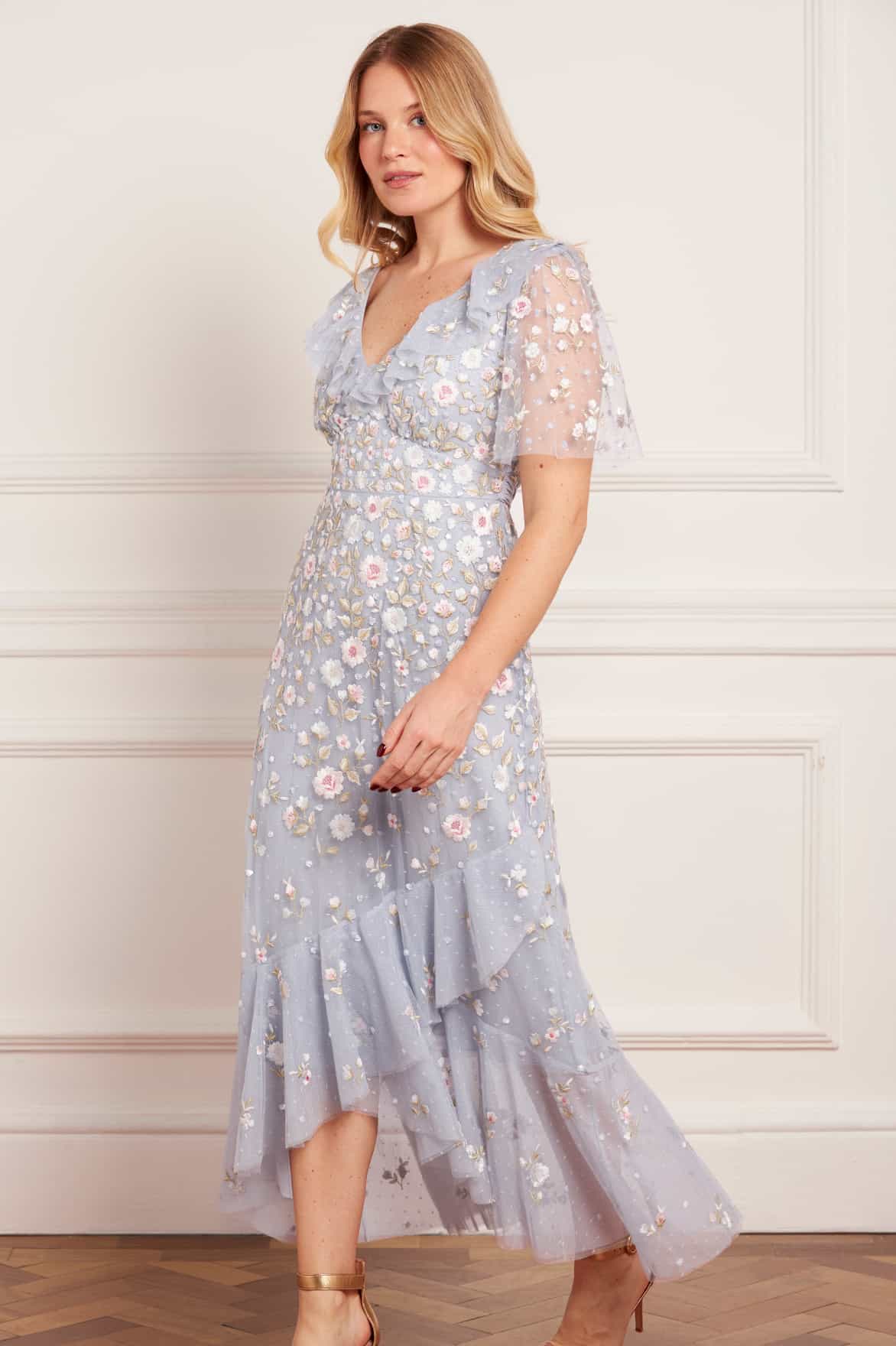 Ethereal Blooms Frill Ankle Gown