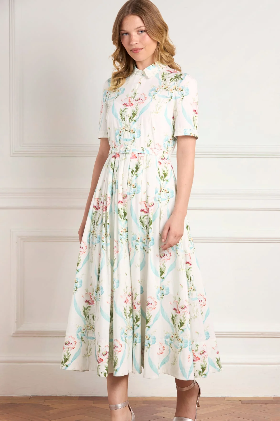 Floral Ribbon Cotton Short Sleeve Ballerina Dress - Image 3