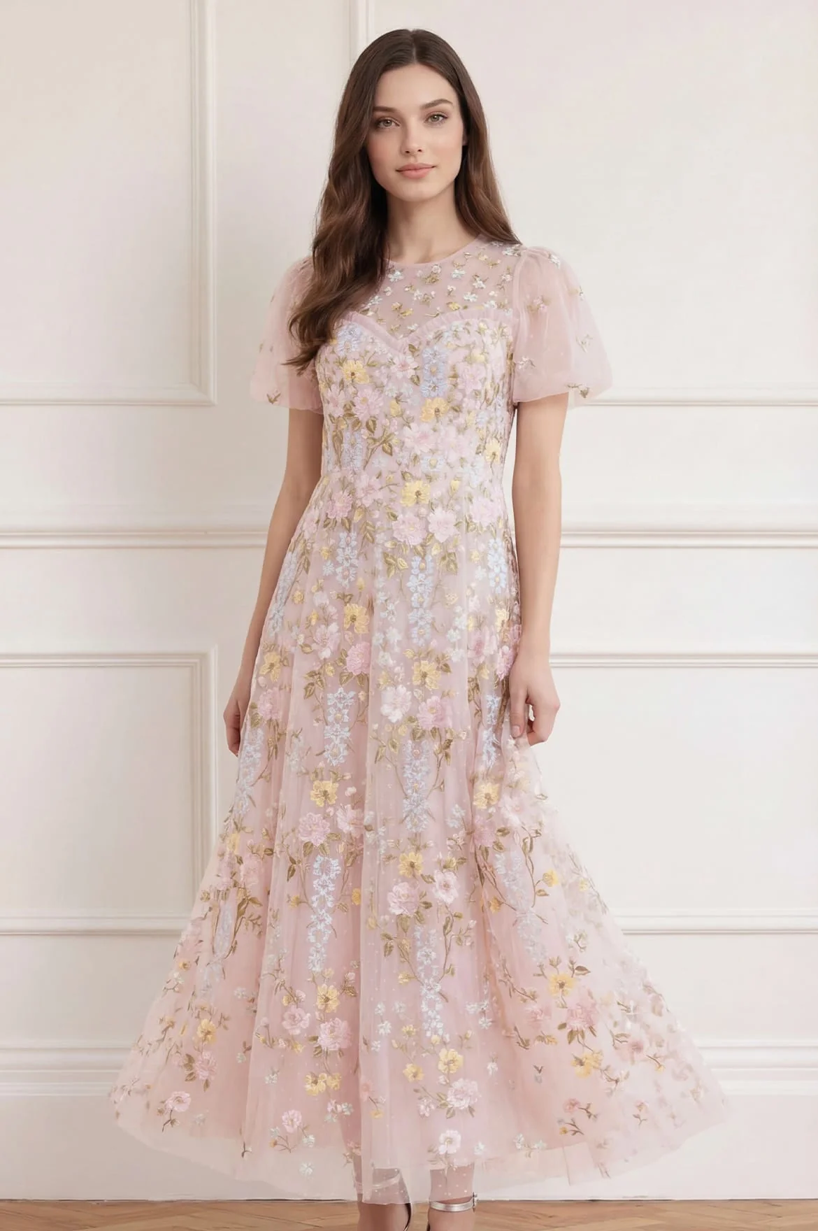 Garden Rose Short Sleeve Ankle Gown - Image 3