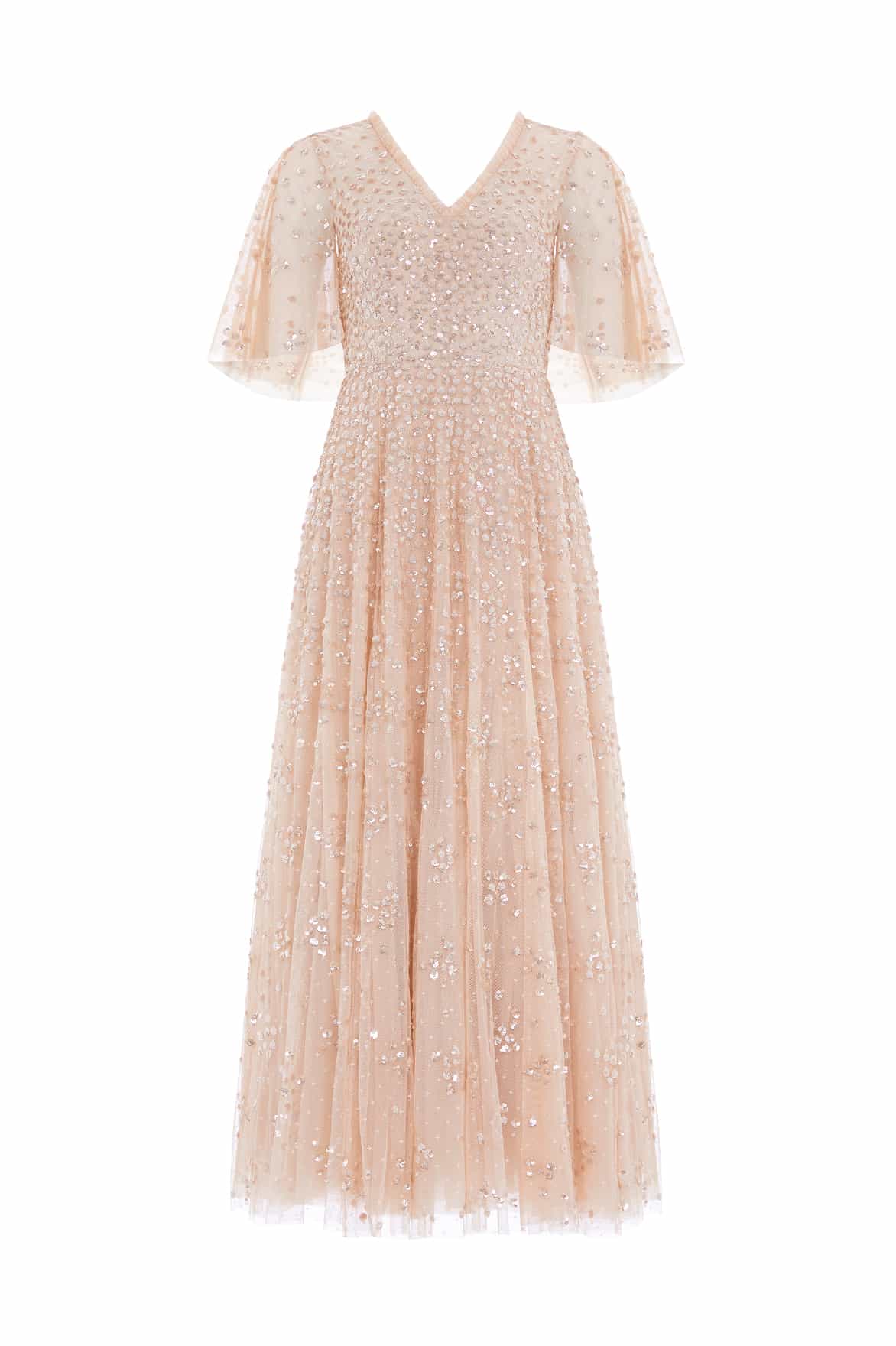 Leila Dot V-Neck Cape Ankle Gown - Image 3
