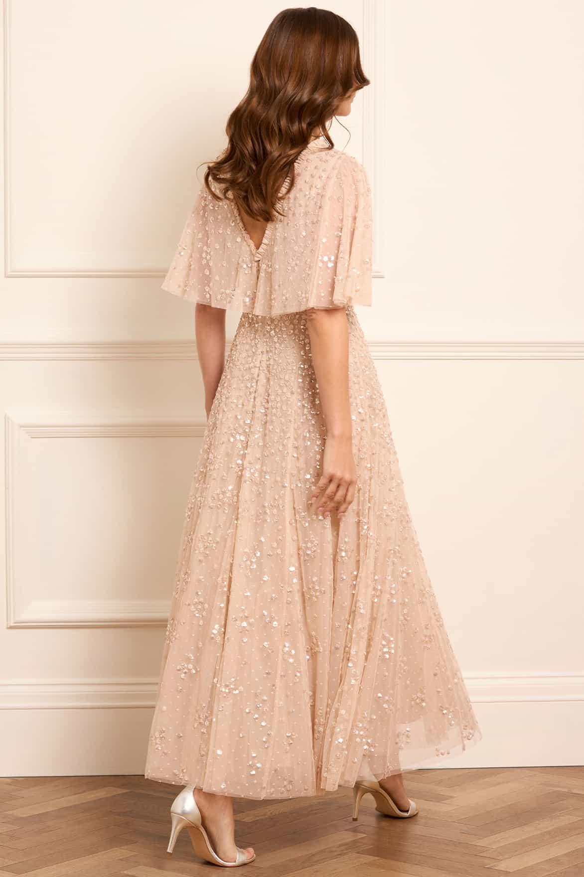 Leila Dot V-Neck Cape Ankle Gown - Image 6
