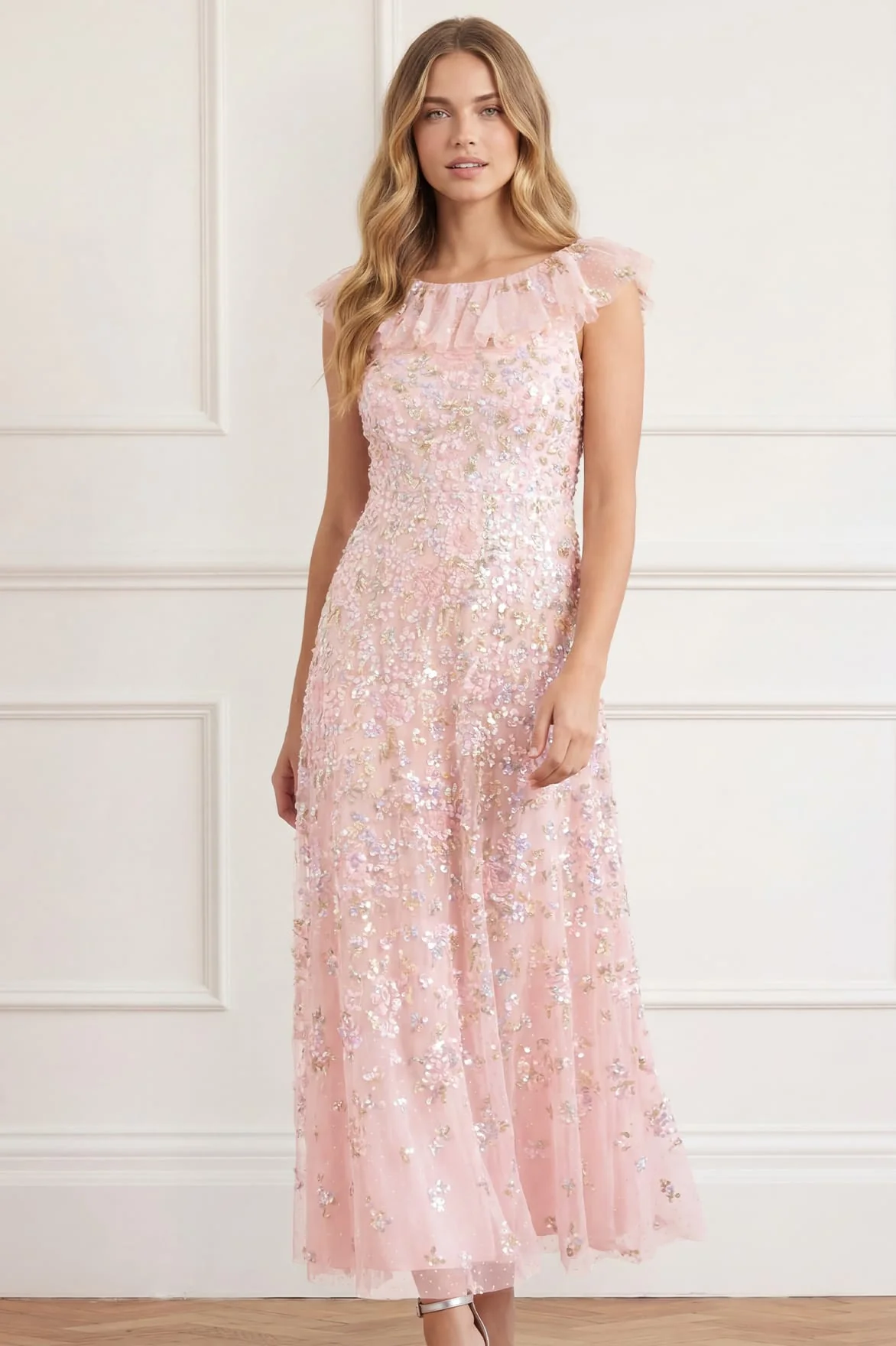 Peony Bouquet Sequin Ankle Gown - Image 2