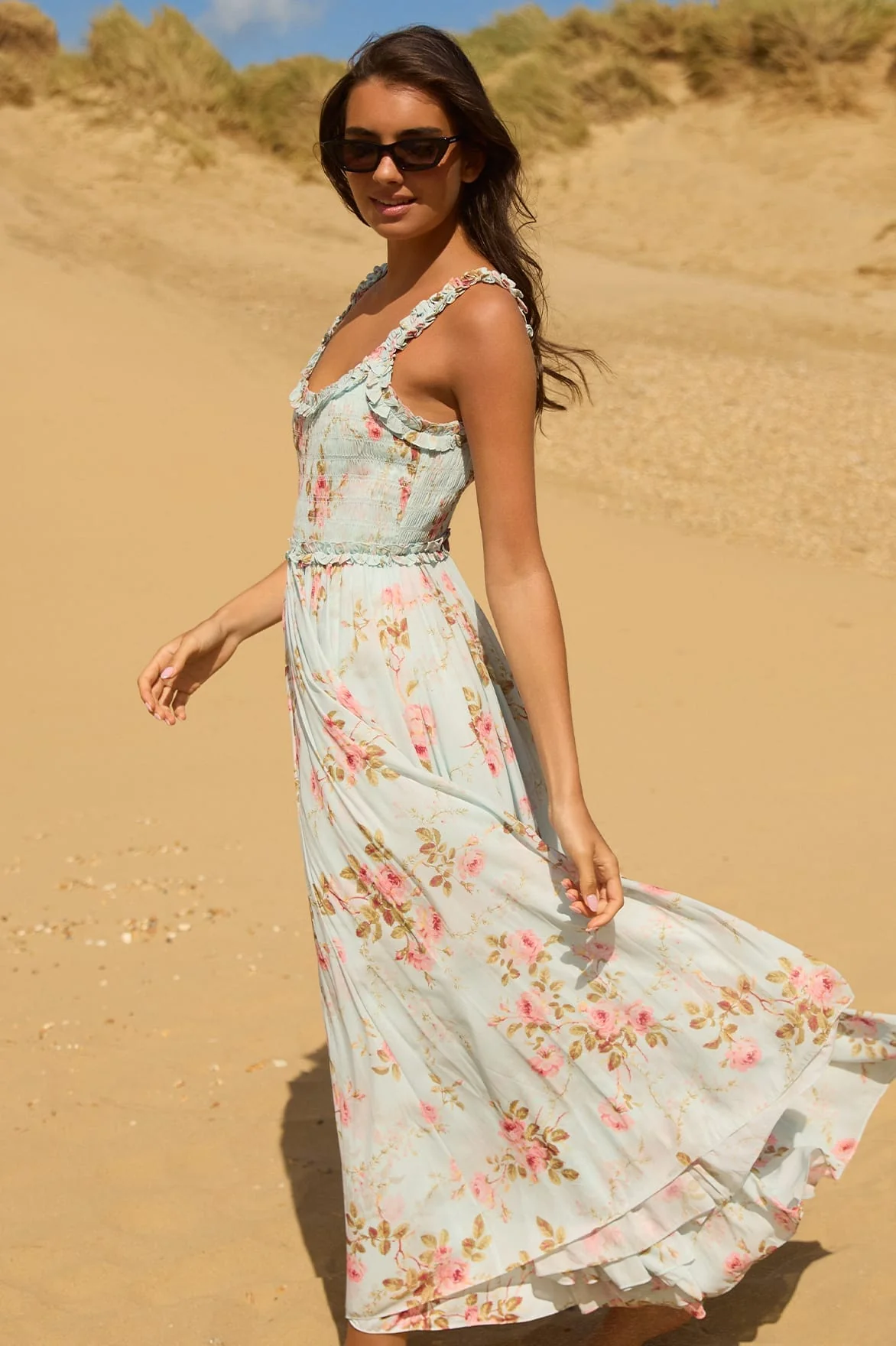 Summer's Rose Chiffon Smocked Cami Ankle Gown