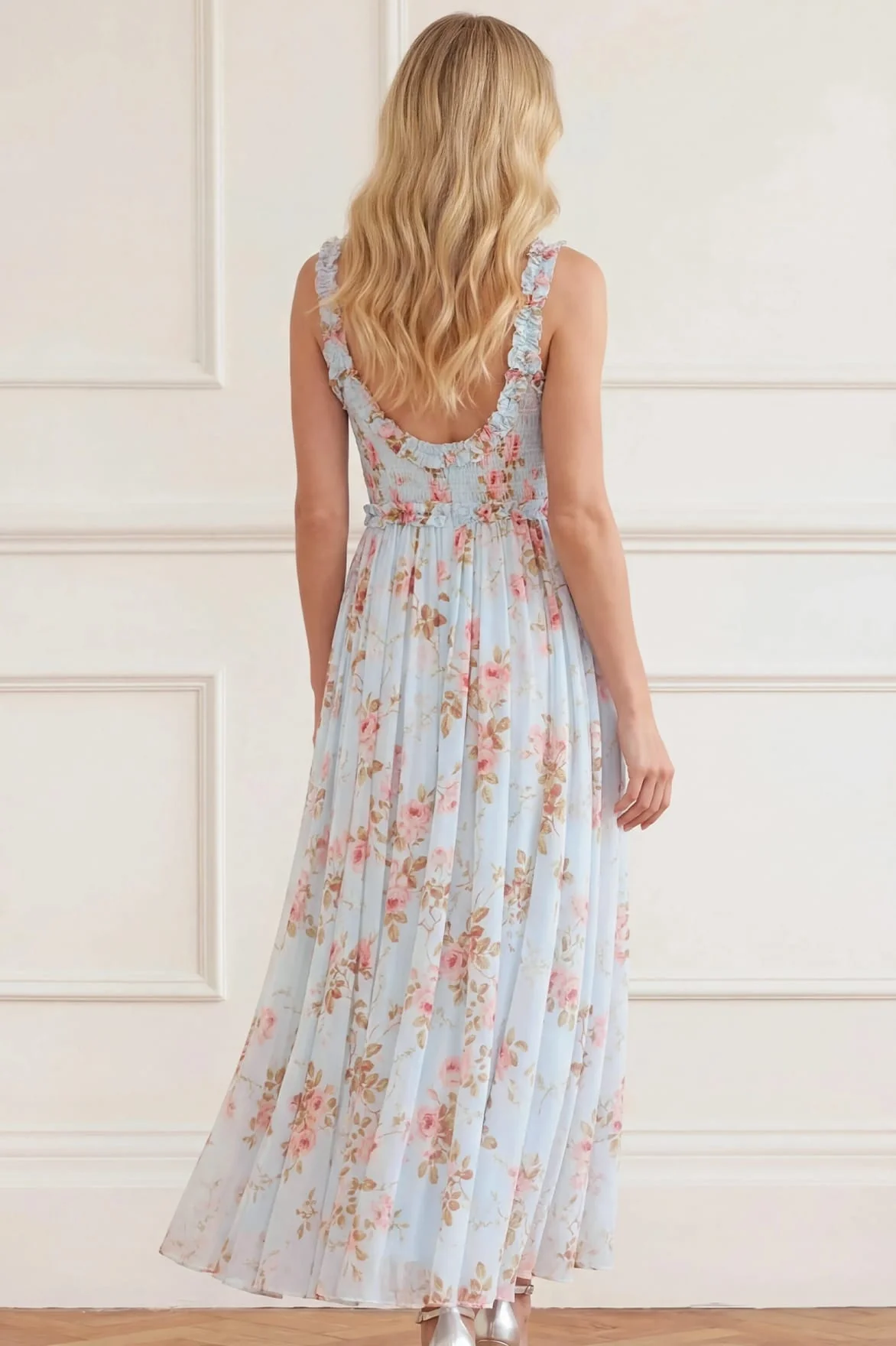 Summer's Rose Chiffon Smocked Cami Ankle Gown - Image 6