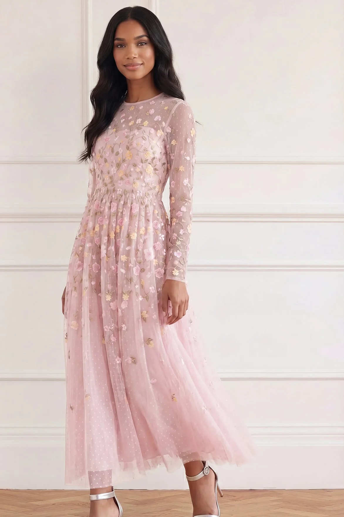 Trailing Roses Long Sleeve Ankle Gown - Image 3