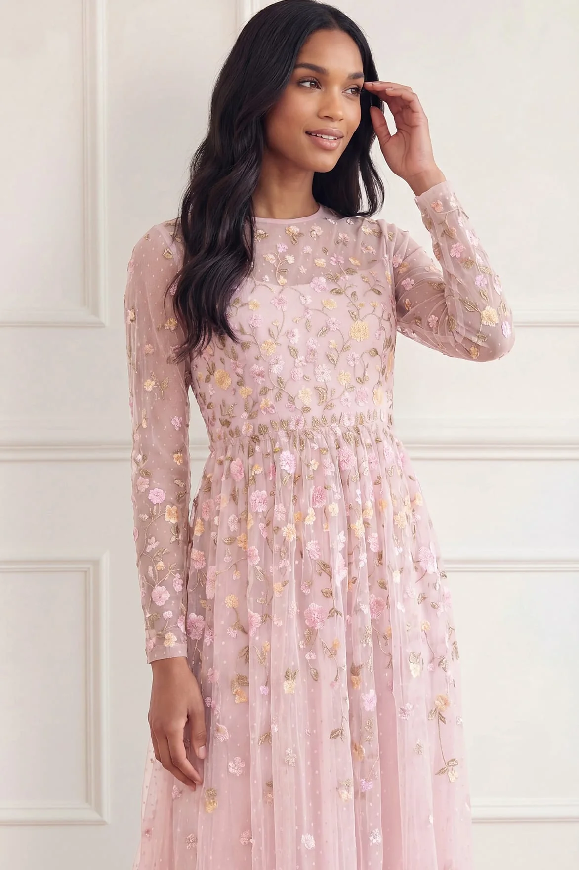 Trailing Roses Long Sleeve Ankle Gown - Image 4