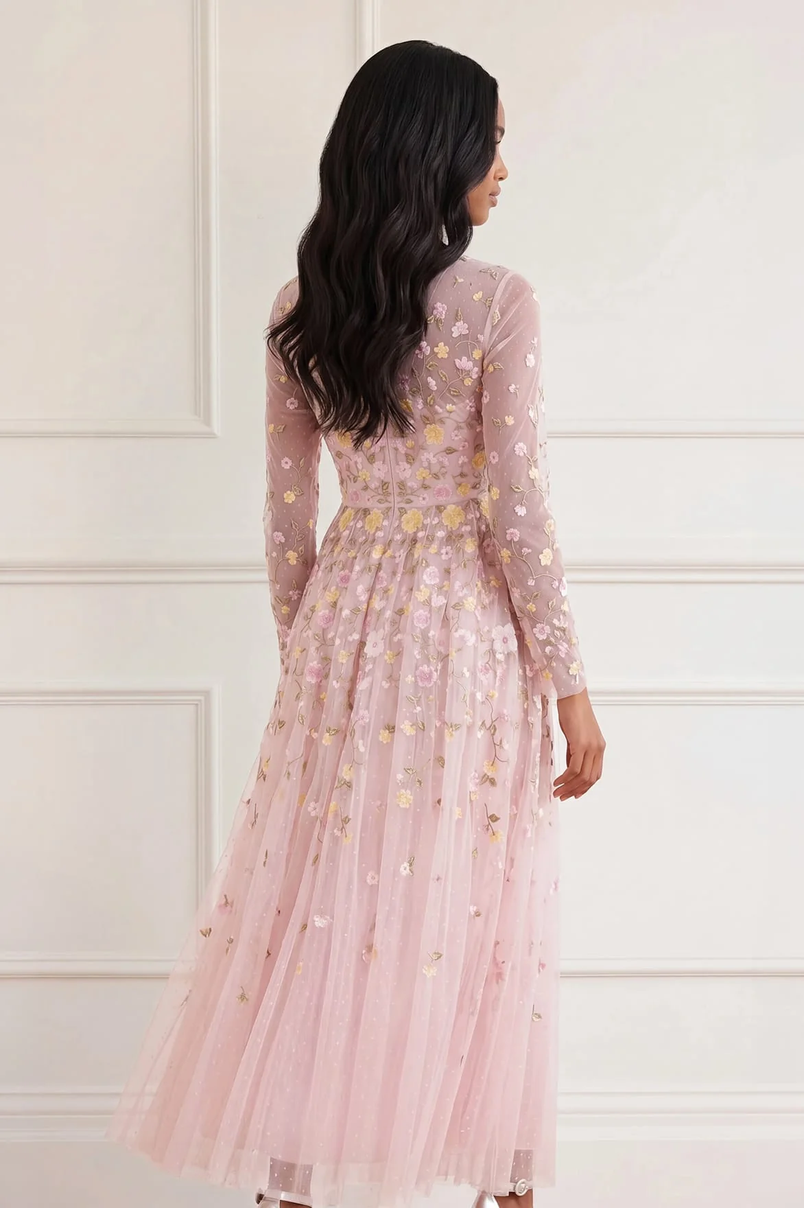 Trailing Roses Long Sleeve Ankle Gown - Image 6