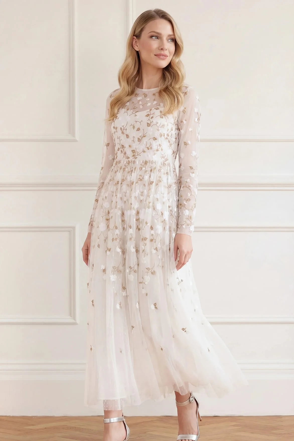 Trailing Roses Long Sleeve Ankle Gown - Image 3