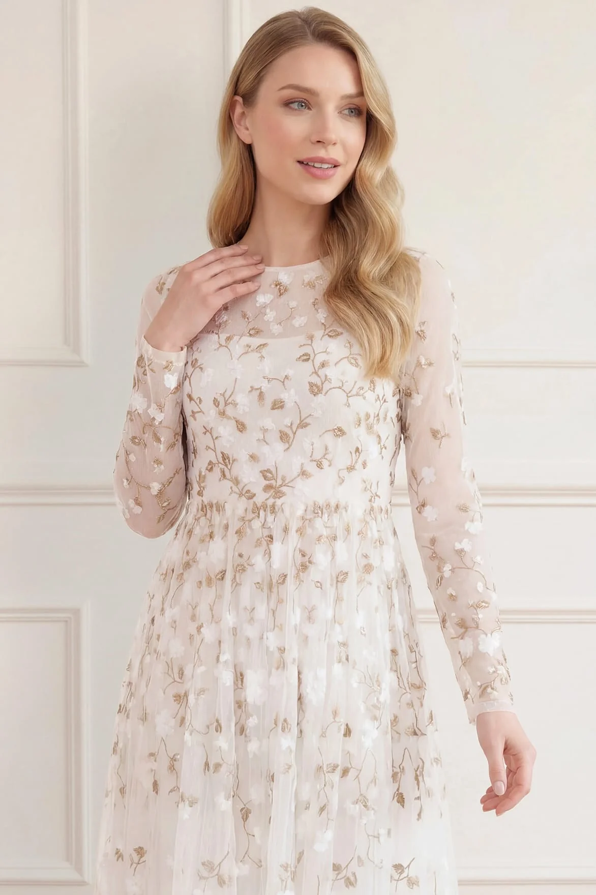 Trailing Roses Long Sleeve Ankle Gown - Image 4