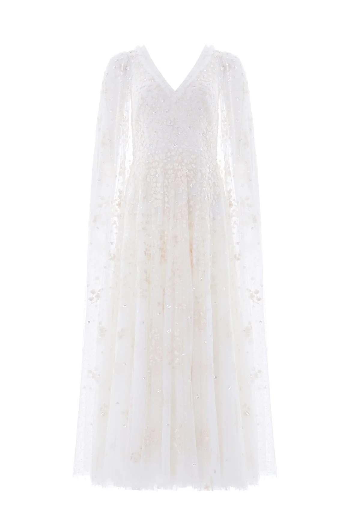 Versailles Ditsy V-Neck Cape Sleeve Ankle Gown - Image 3
